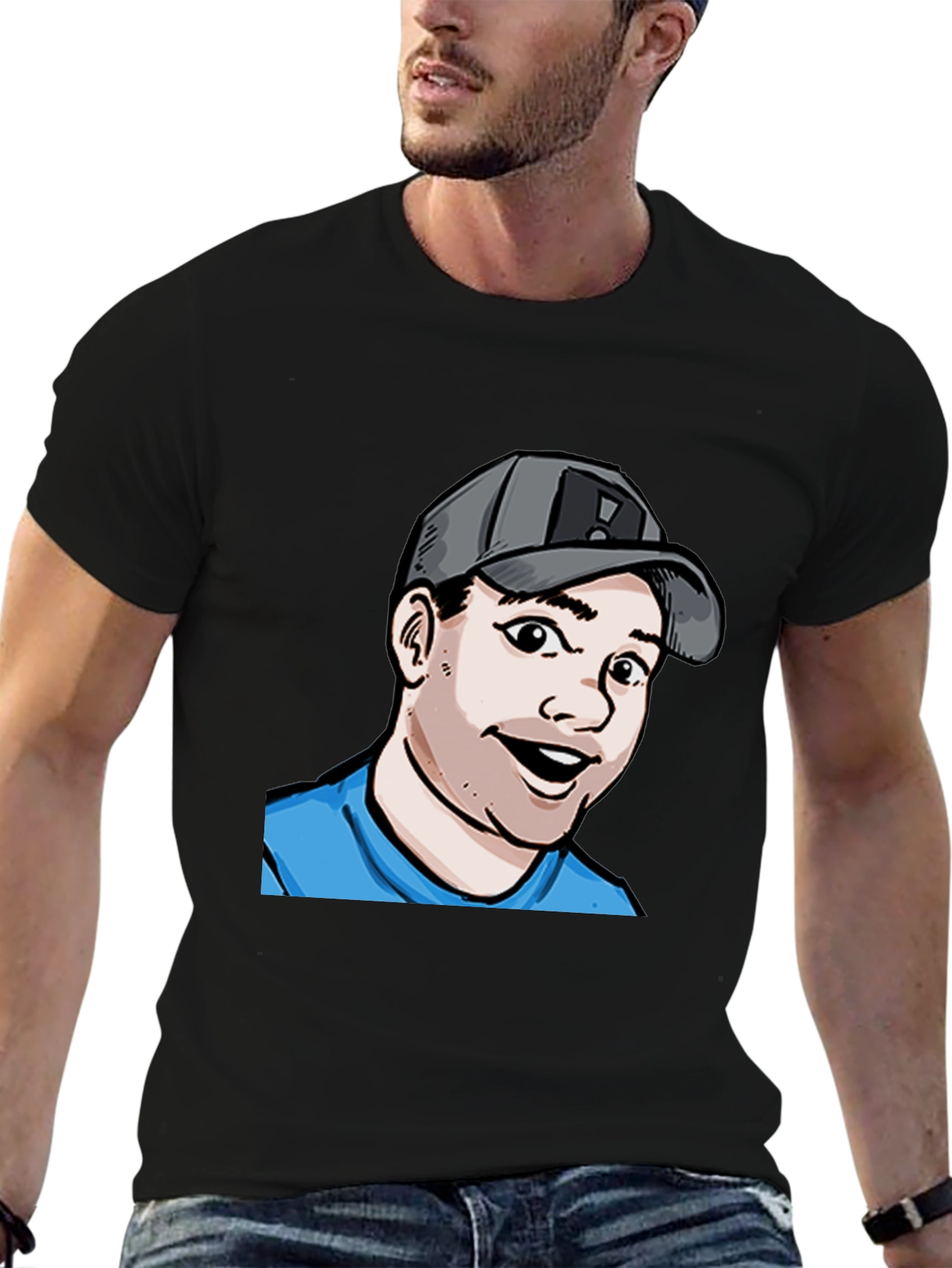 Cartoon Graphic Tee - Black Cotton Blend