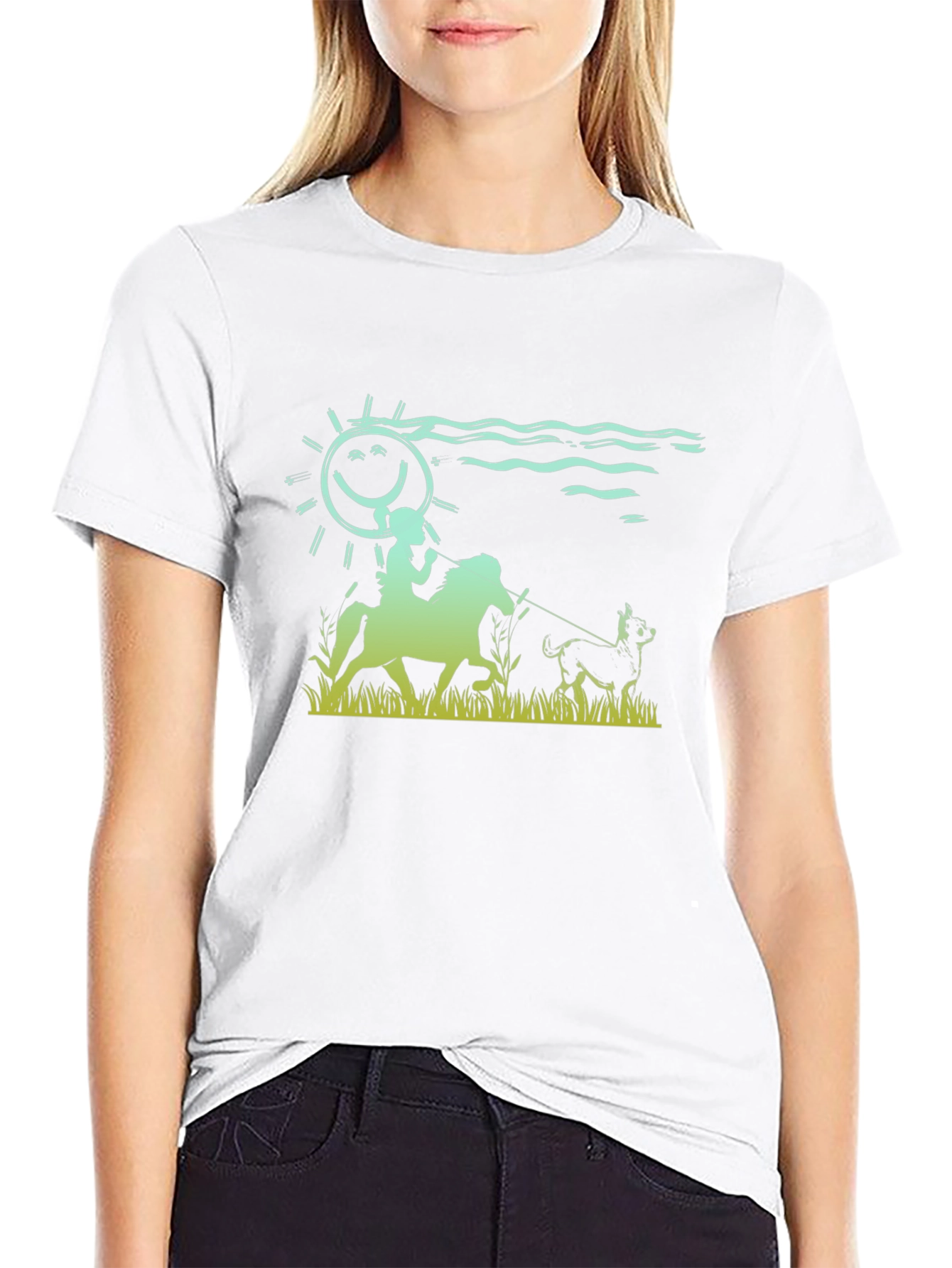 Riding Dog Tee - Smiling Sun Horse Design