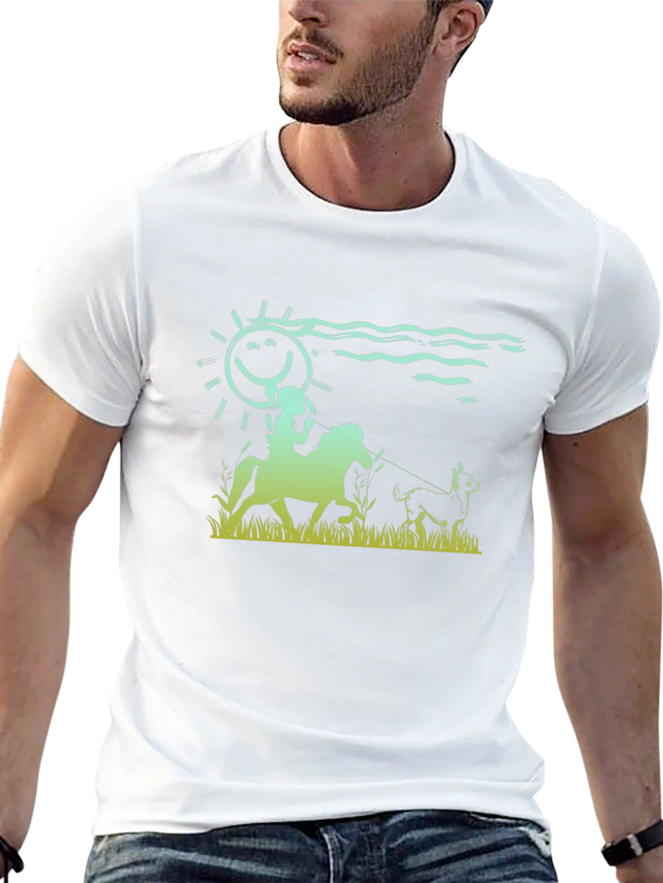 Riding Dog Tee - Smiling Sun Horse Design
