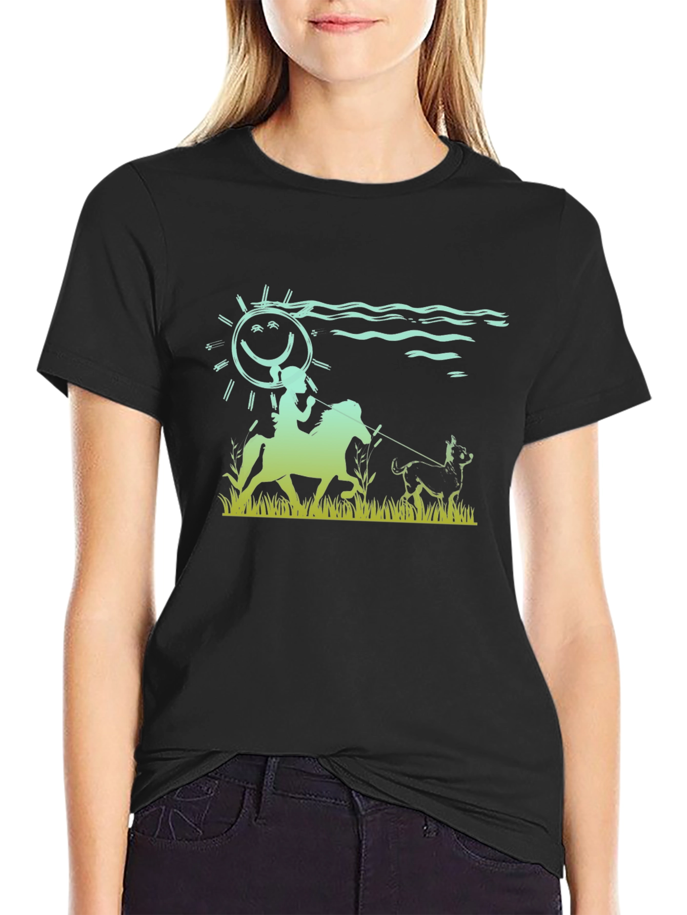 Riding Dog Tee - Smiling Sun Horse Design