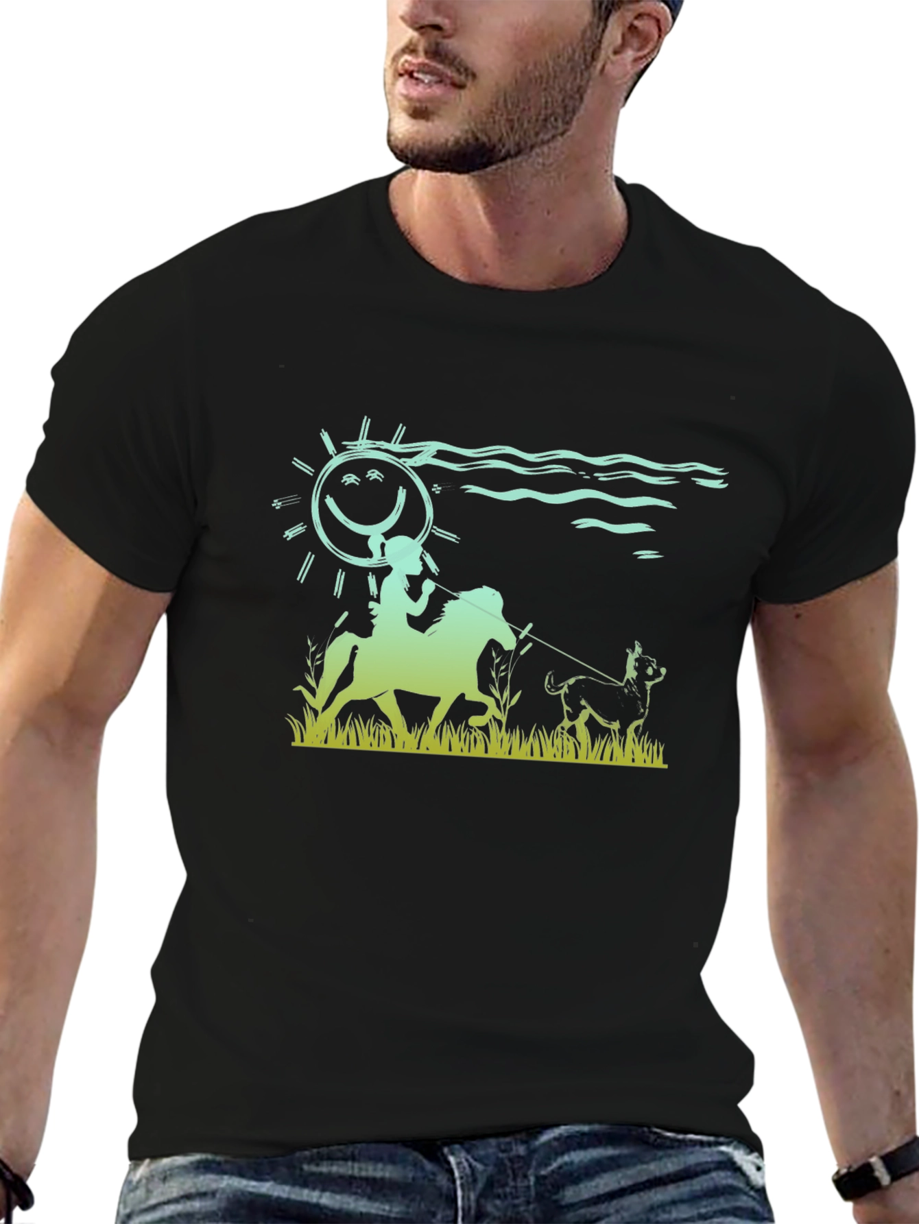 Riding Dog Tee - Smiling Sun Horse Design