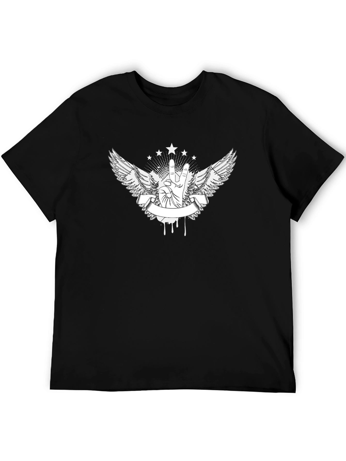 Edgy Peace Sign Wings Graphic Tee - Black