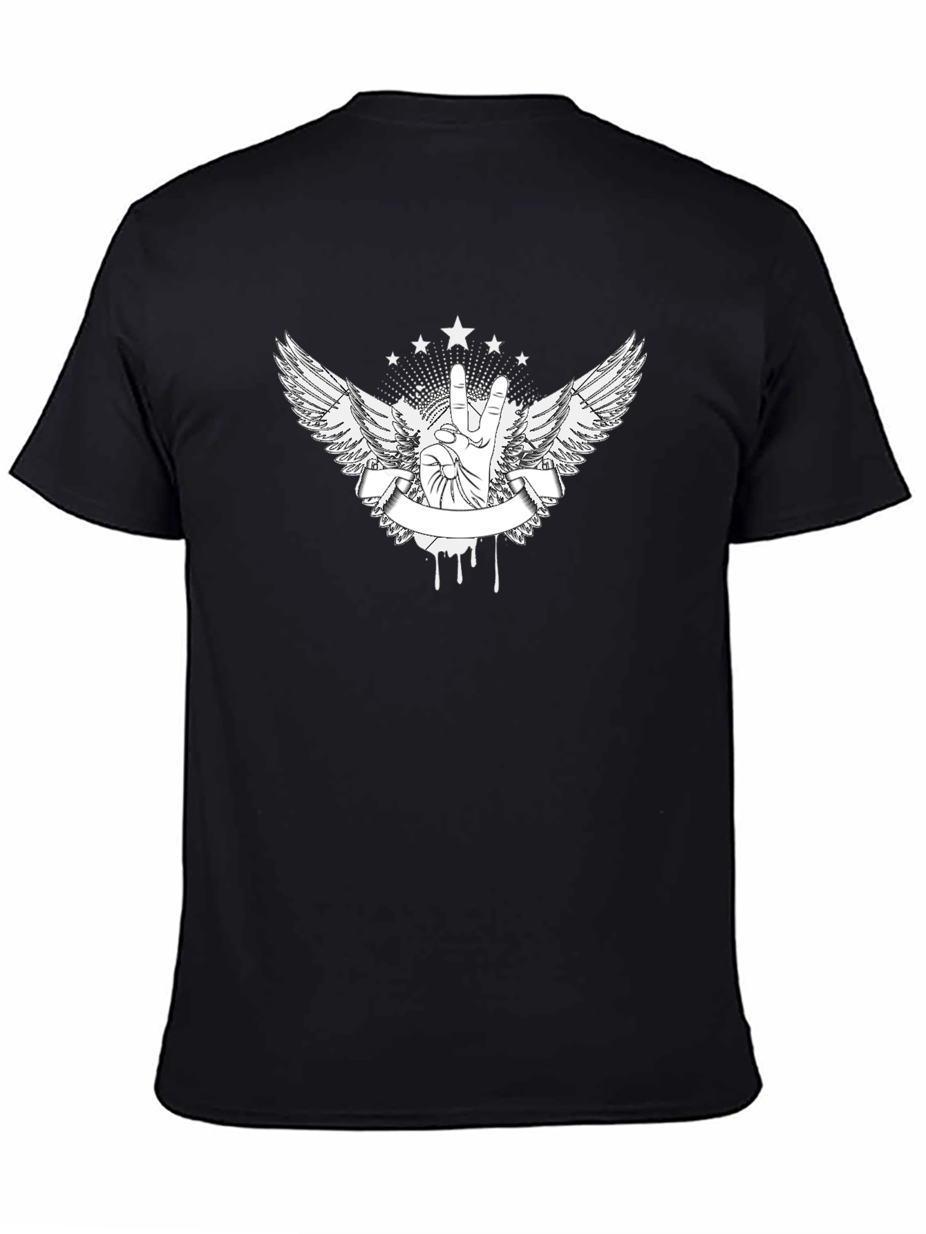 Edgy Peace Sign Wings Graphic Tee - Black