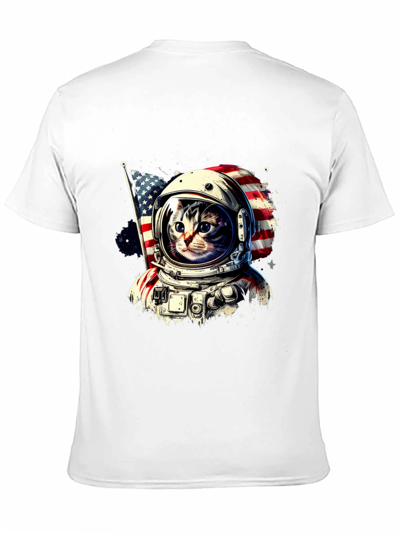 Astronaut Cat USA Flag Graphic T-Shirt