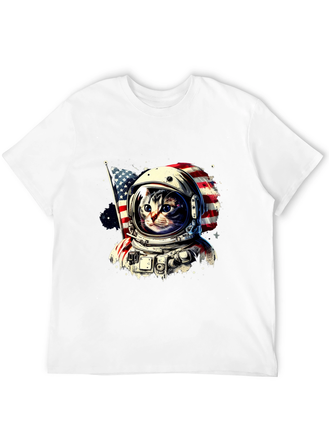 Astronaut Cat USA Flag Graphic T-Shirt