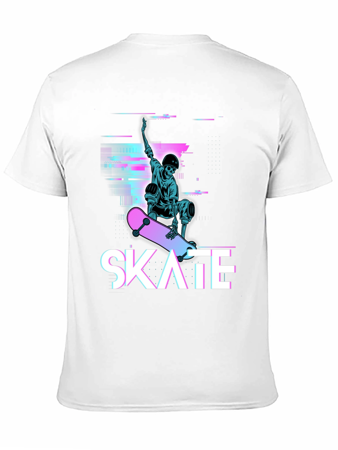 Skate Skeleton Graphic Tee - Cool Glitch Style T-Shirt