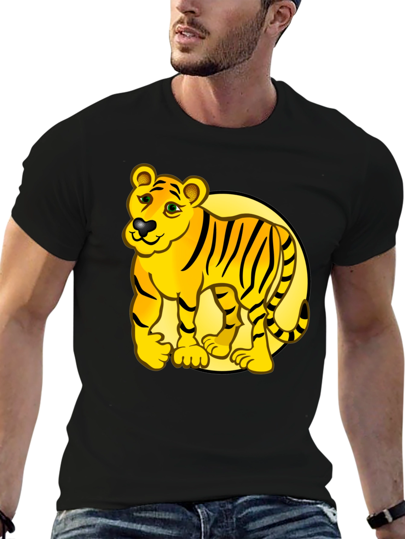 Cartoon Tiger Graphic Tee - Black T-Shirt
