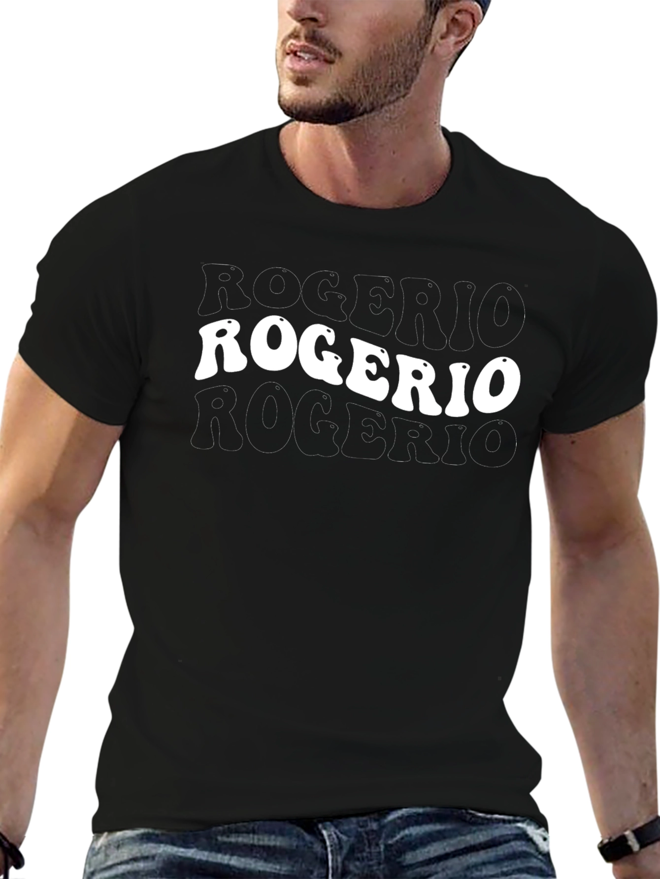 Retro ROGERIO Graphic Black T-Shirt