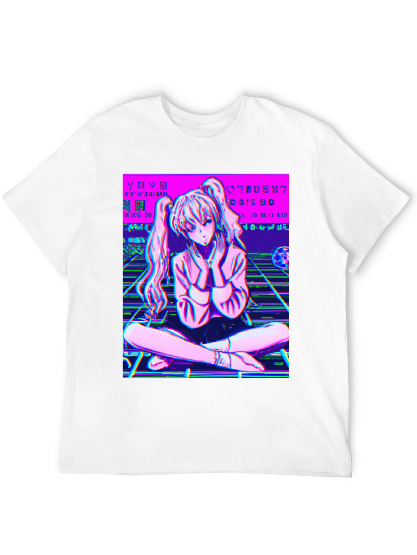 Anime Girl Glitch Art T-Shirt - Vaporwave Aesthetic