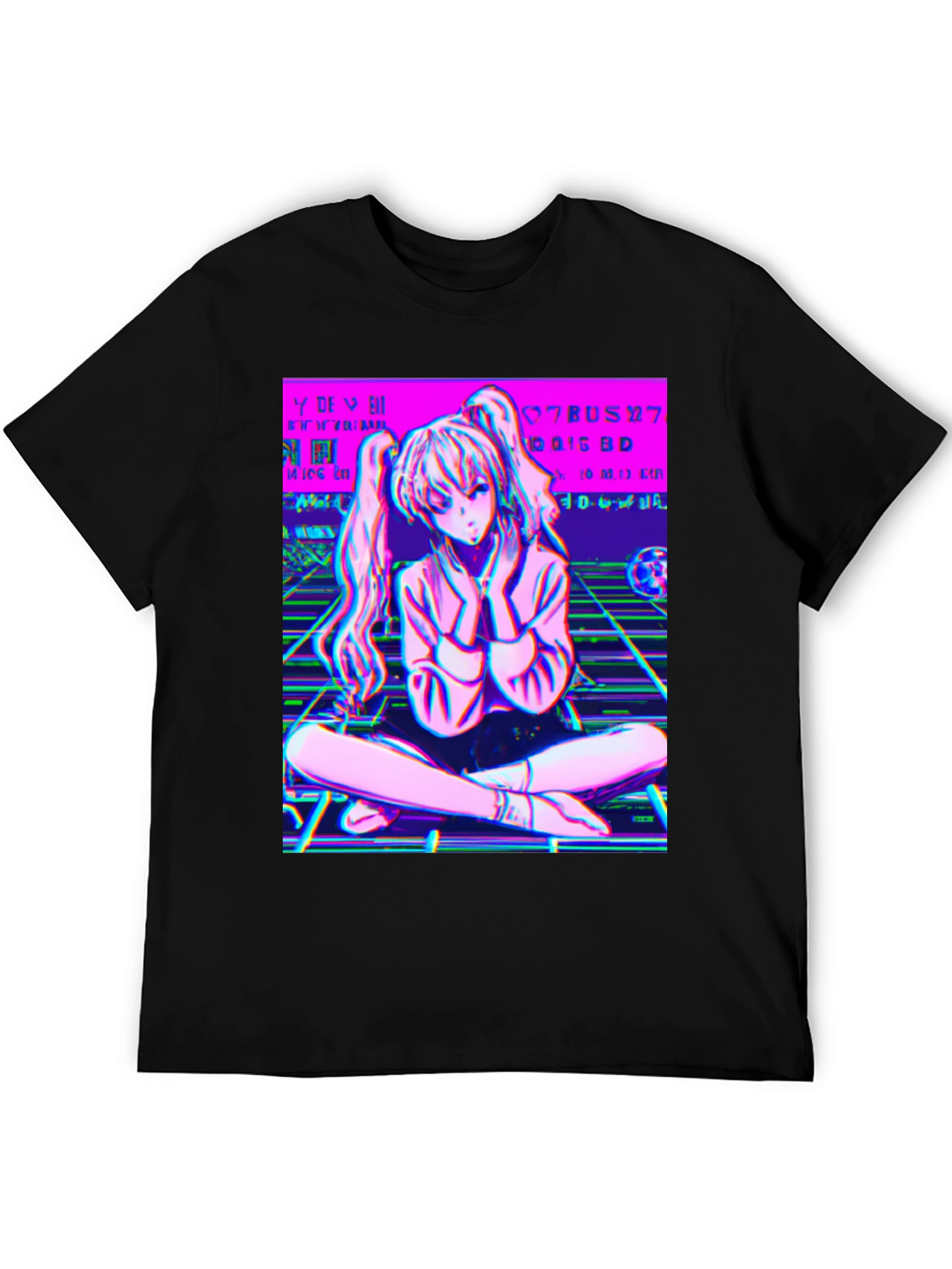 Anime Girl Glitch Art T-Shirt - Vaporwave Aesthetic