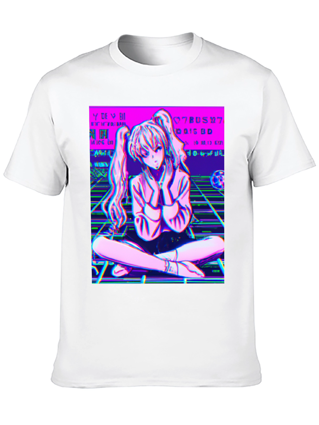 Anime Girl Glitch Art T-Shirt - Vaporwave Aesthetic