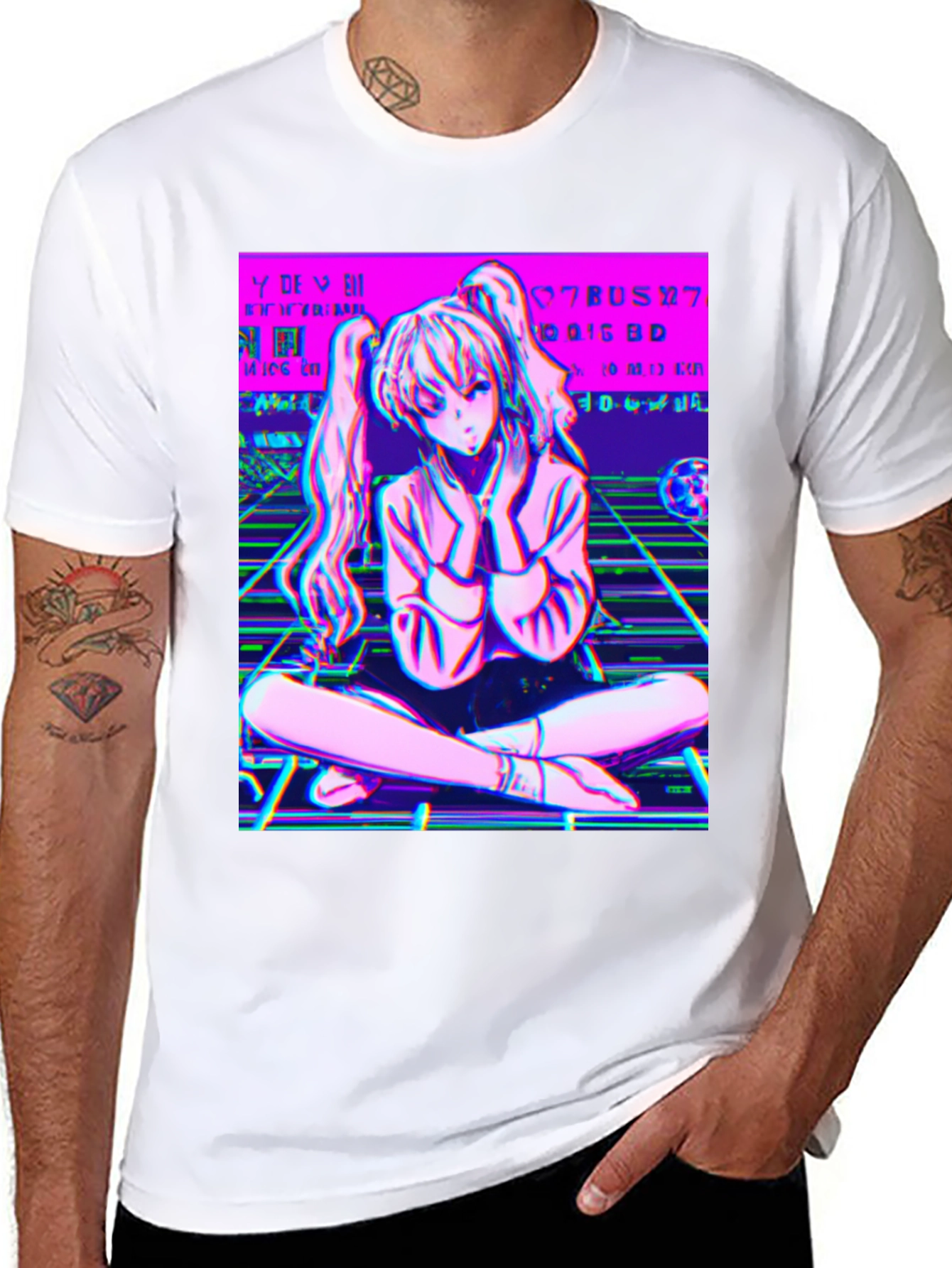 Anime Girl Glitch Art T-Shirt - Vaporwave Aesthetic