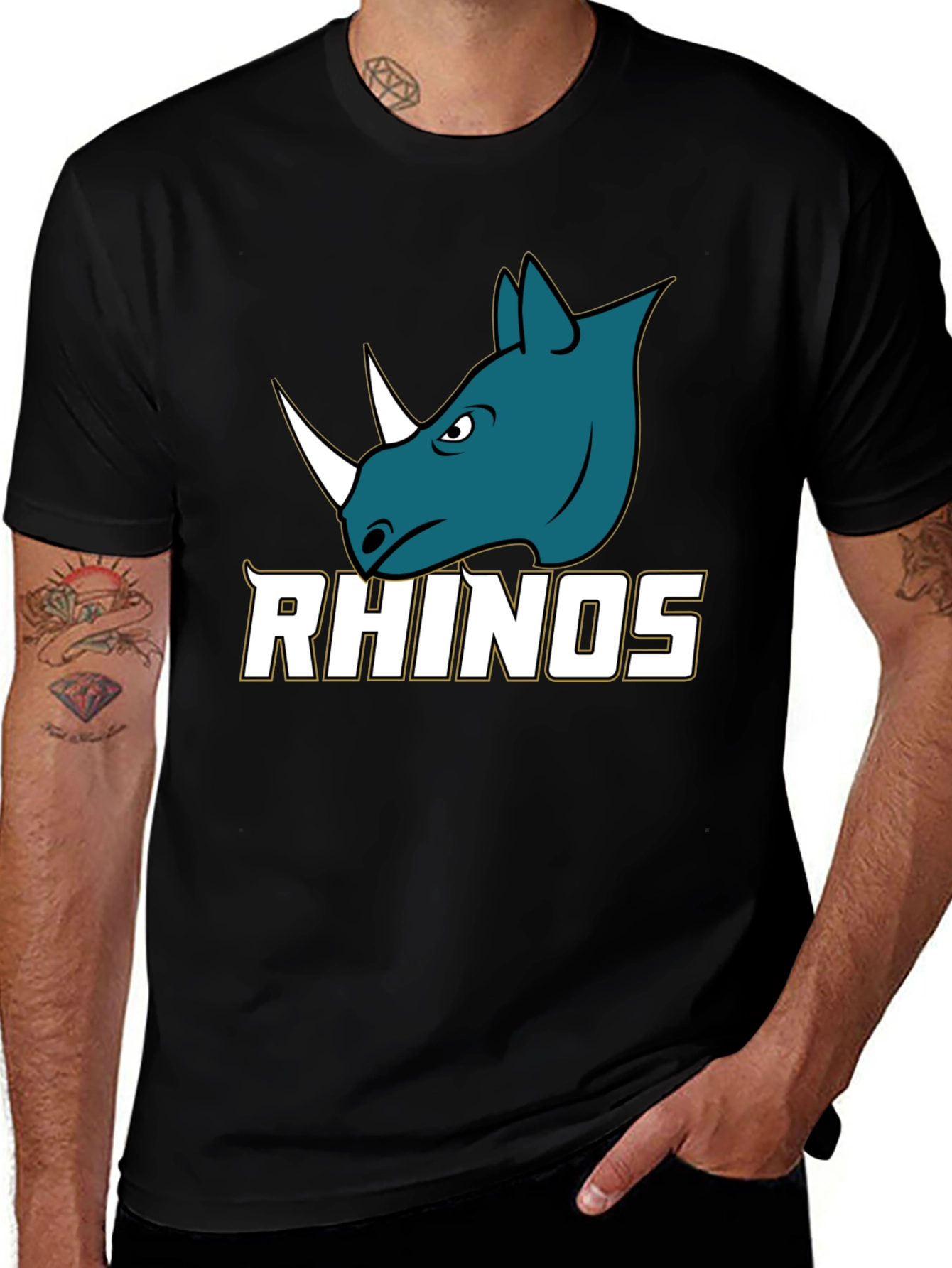 Rhinos Graphic Print Black T-Shirt