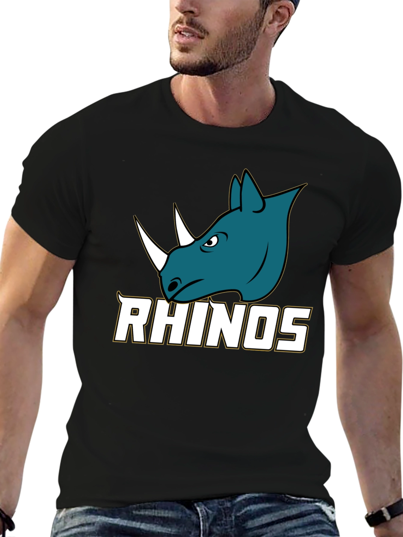 Rhinos Graphic Print Black T-Shirt