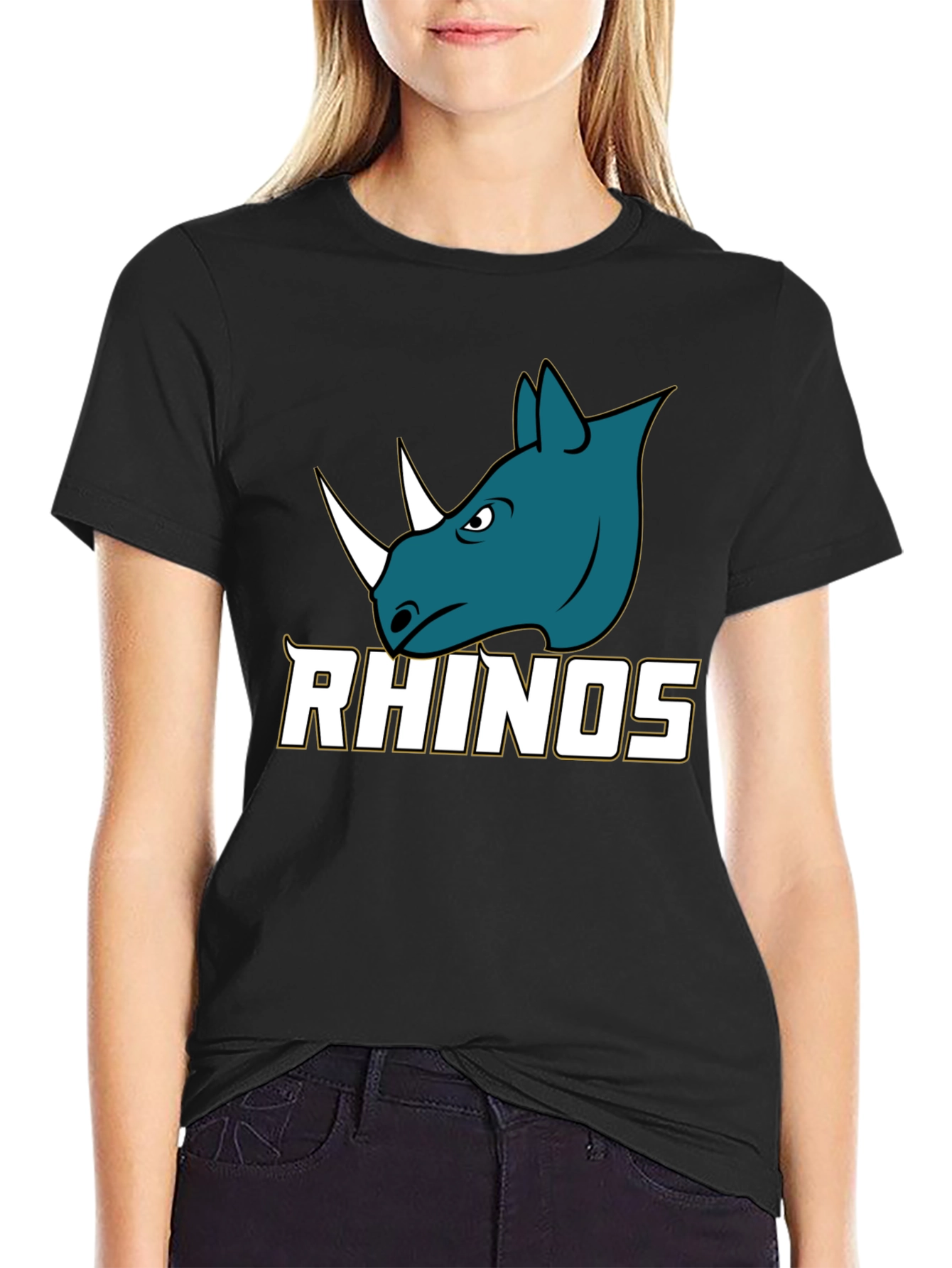 Rhinos Graphic Print Black T-Shirt
