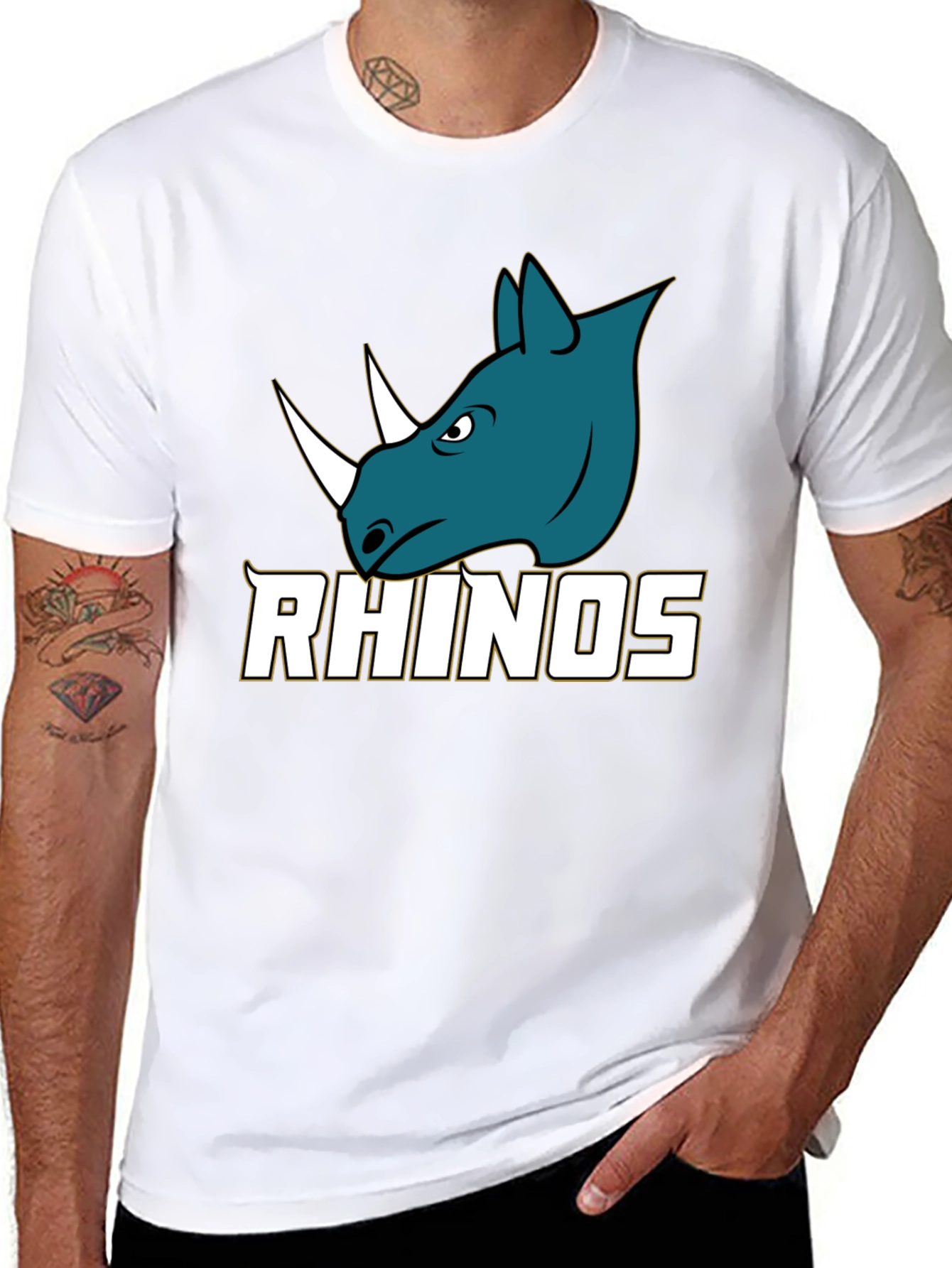 Rhinos Graphic Print Black T-Shirt