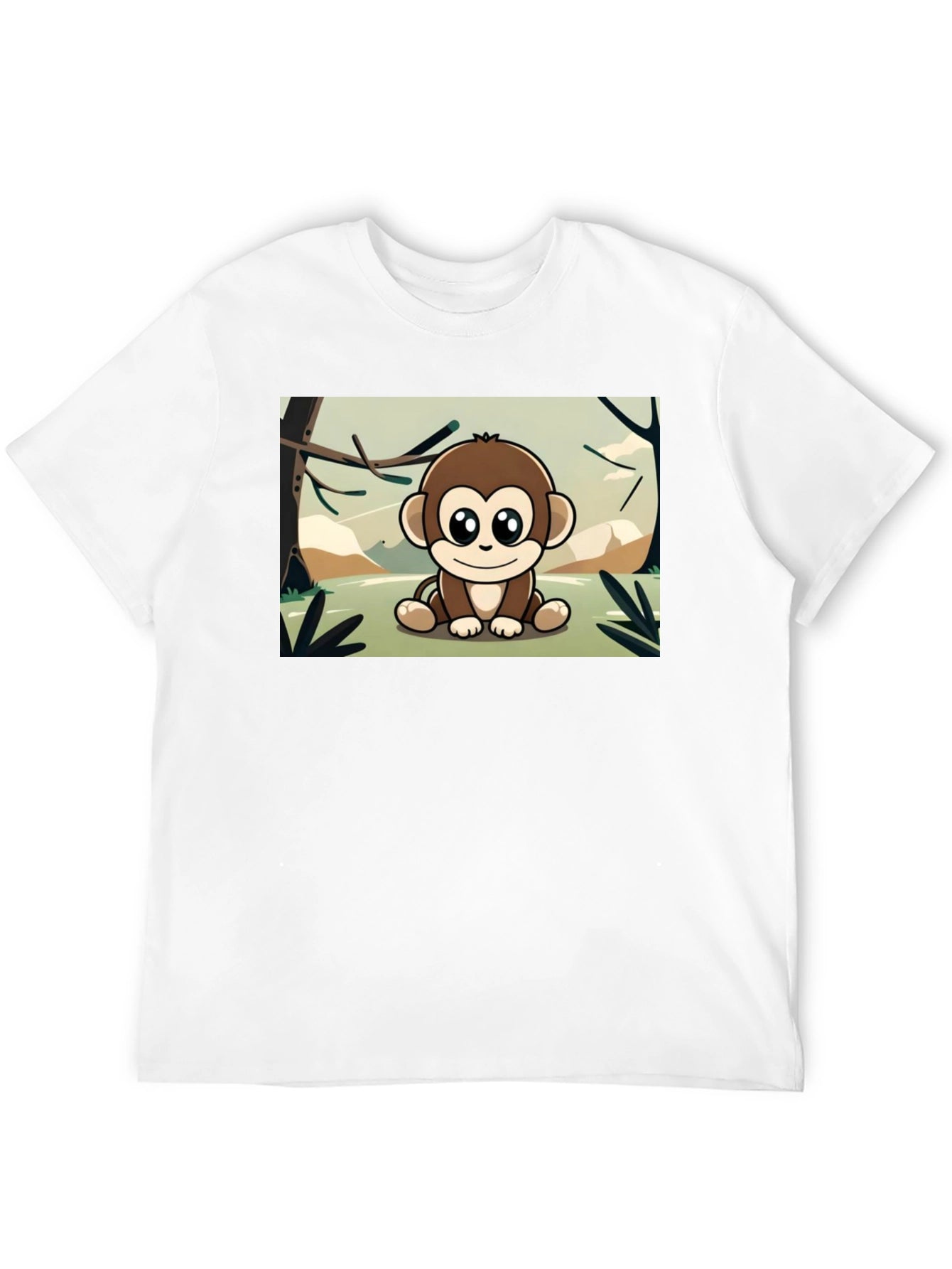 Cute Monkey Cartoon Graphic Tee - Soft Black T-Shirt
