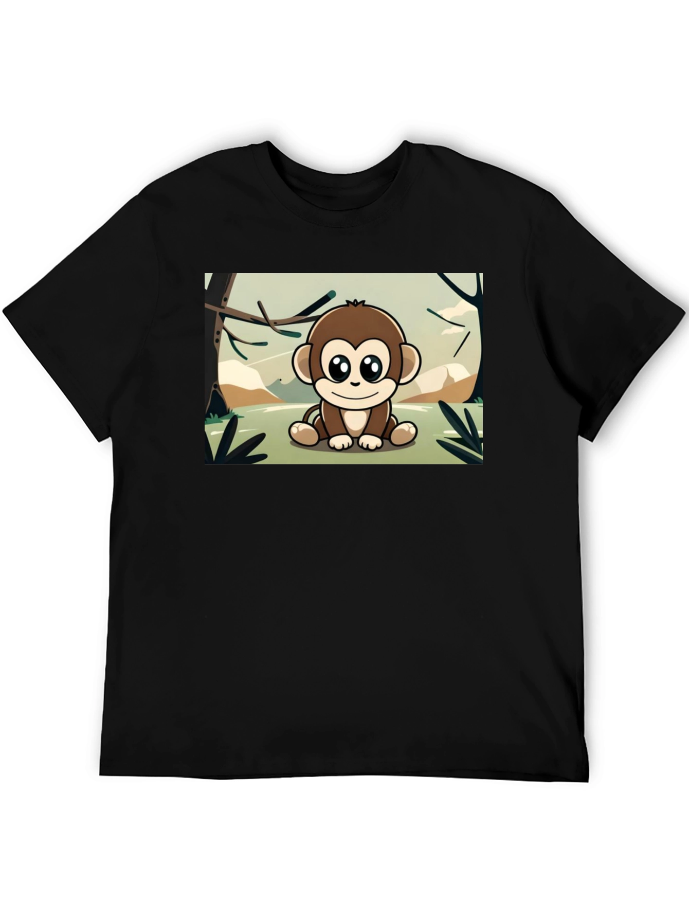 Cute Monkey Cartoon Graphic Tee - Soft Black T-Shirt