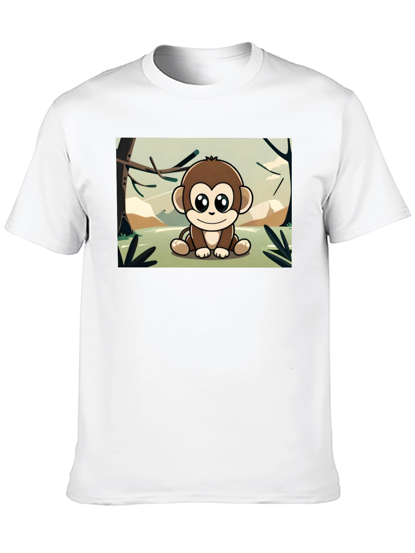 Cute Monkey Cartoon Graphic Tee - Soft Black T-Shirt