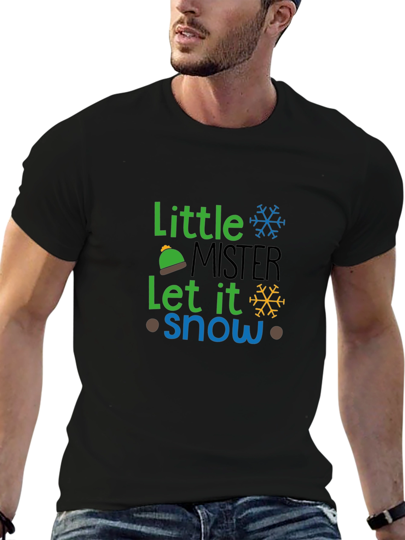 Little Mister Let It Snow Black Graphic Tee