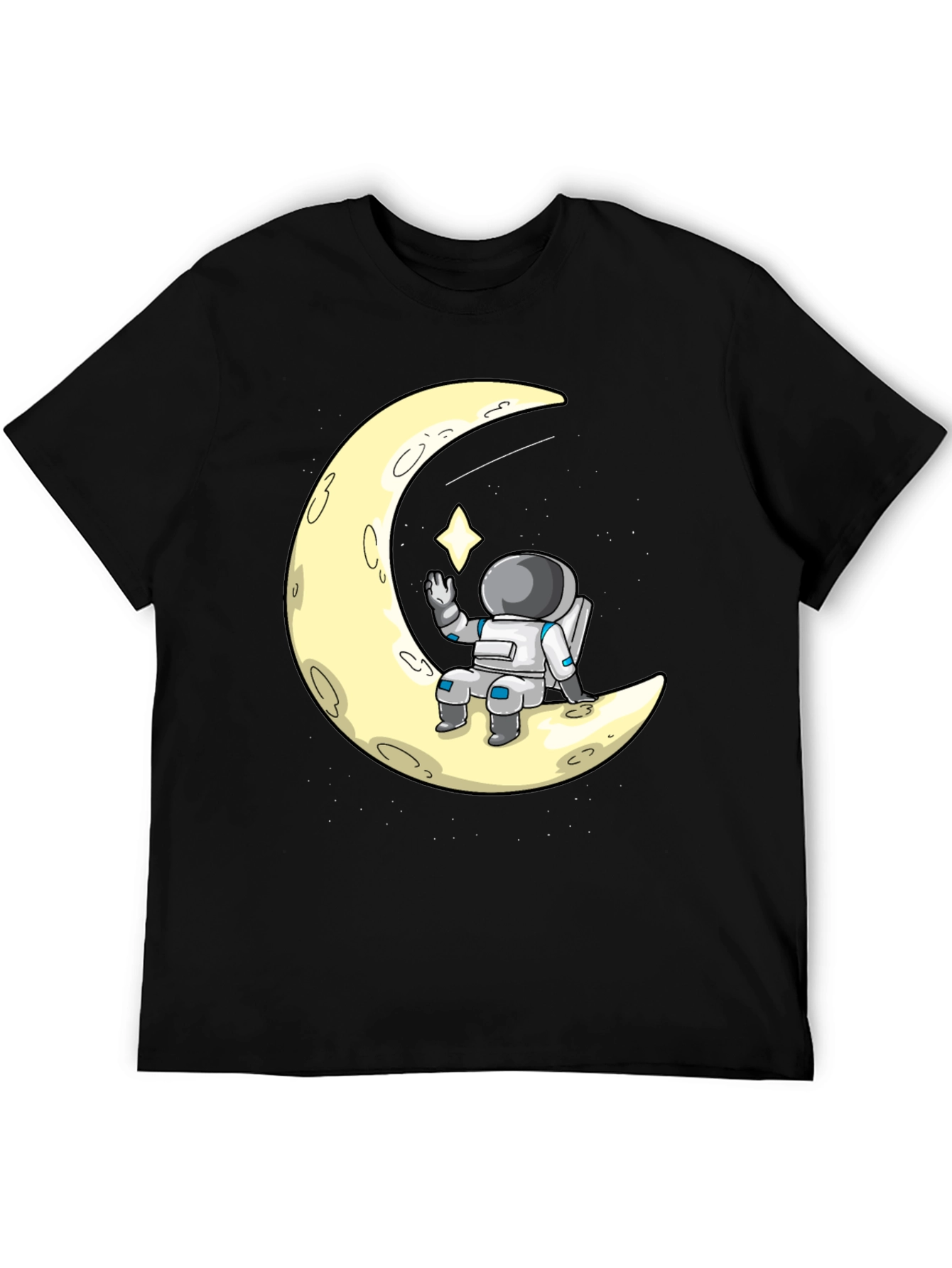 Astronaut on Moon Graphic Tee - Black Cotton T-Shirt