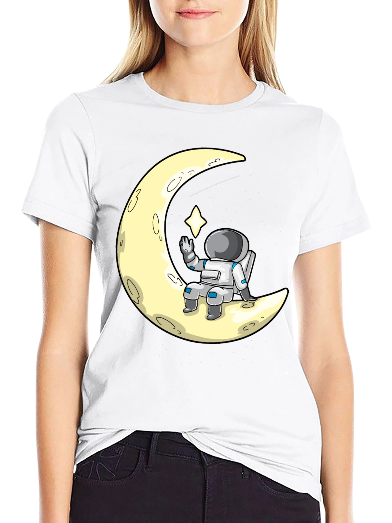 Astronaut on Moon Graphic Tee - Black Cotton T-Shirt