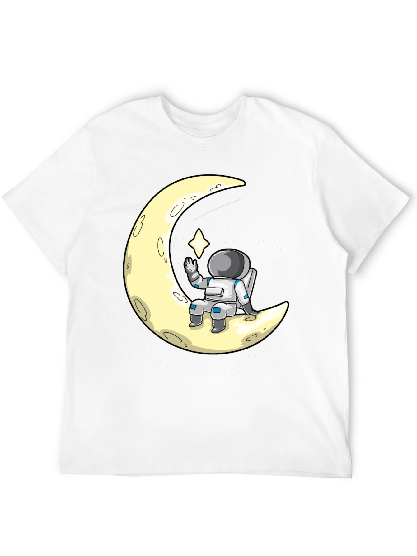Astronaut on Moon Graphic Tee - Black Cotton T-Shirt