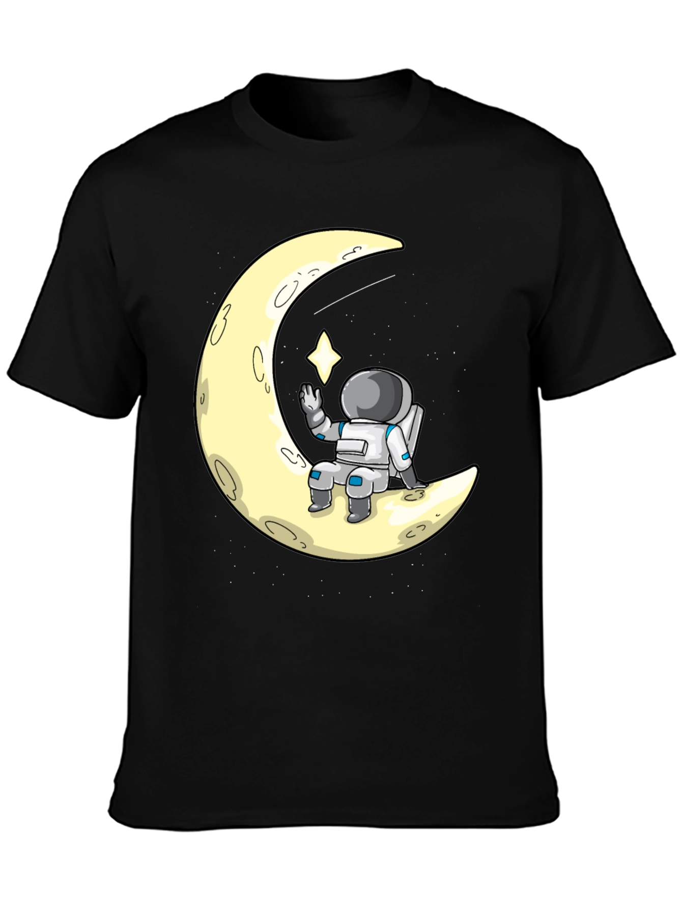 Astronaut on Moon Graphic Tee - Black Cotton T-Shirt