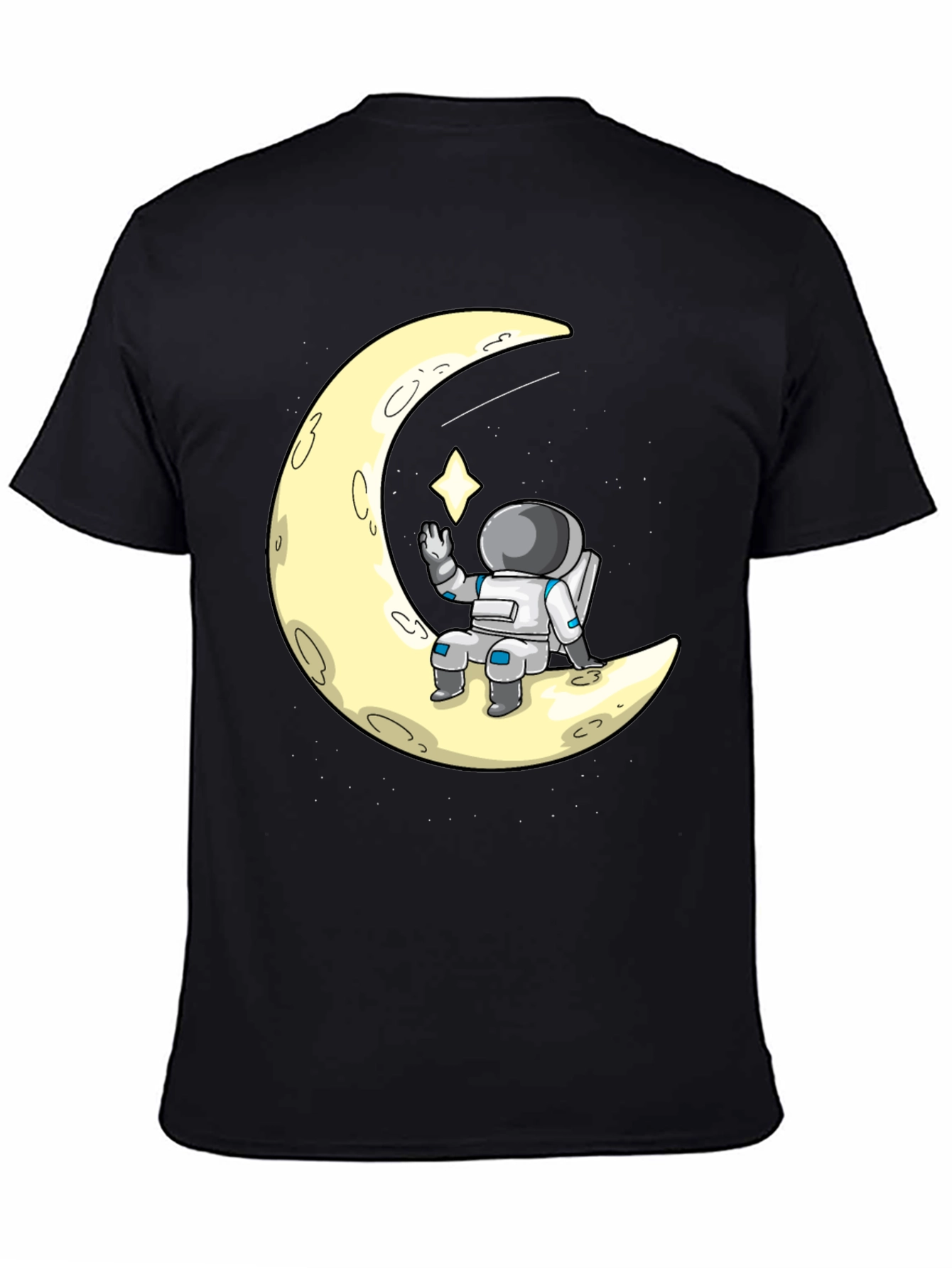 Astronaut on Moon Graphic Tee - Black Cotton T-Shirt