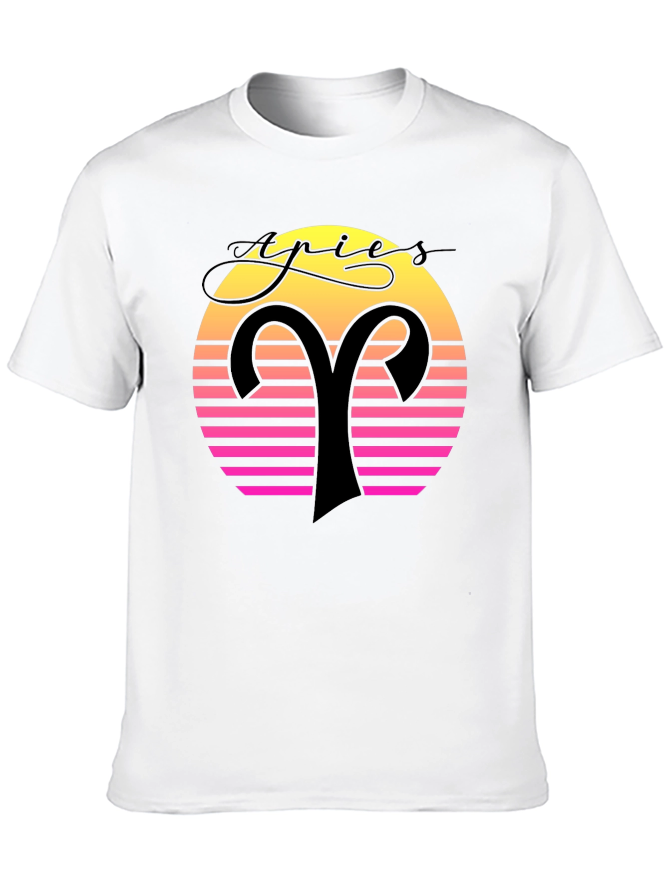Aries Zodiac Black T-Shirt Retro Sunset Design