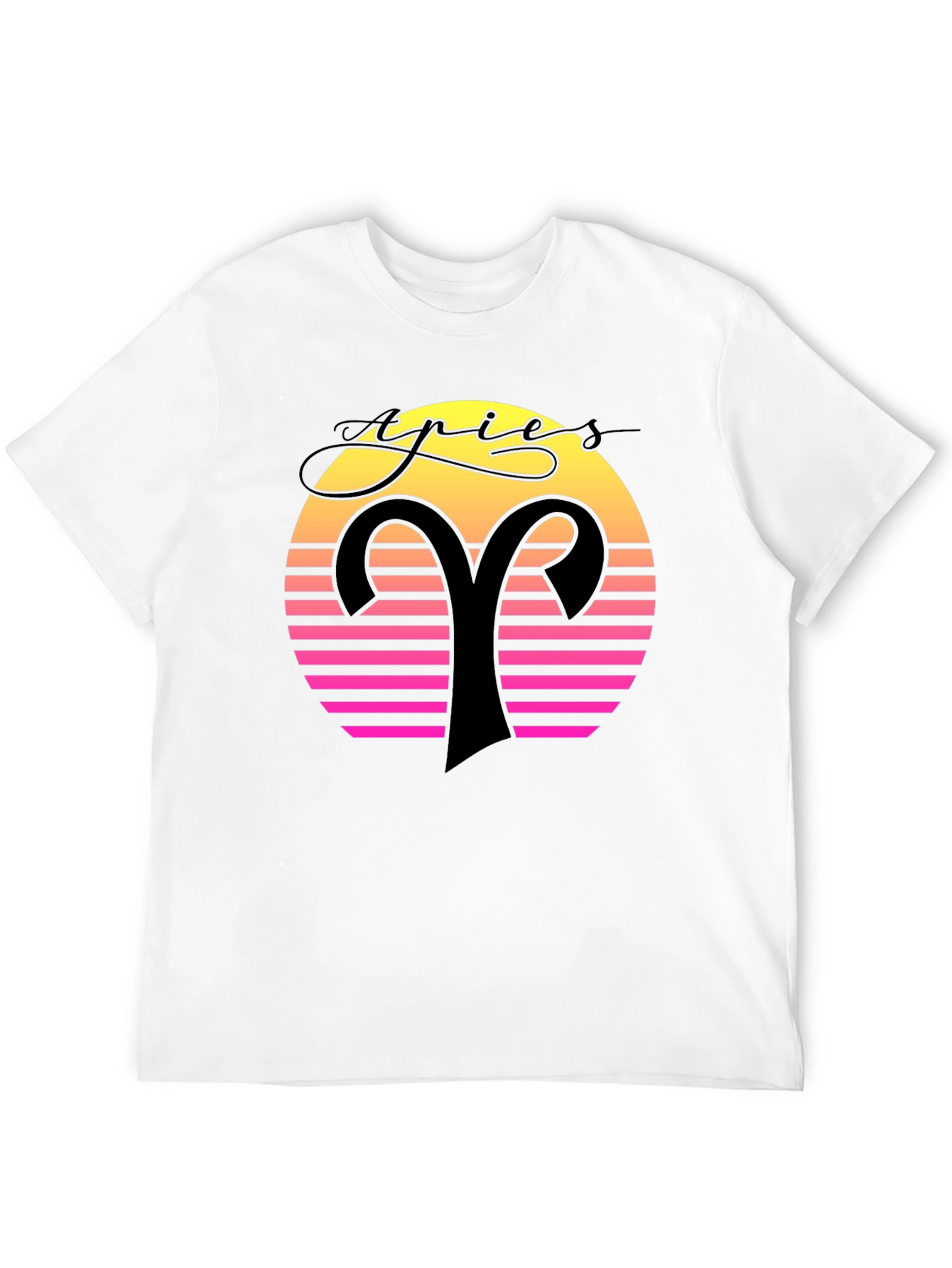 Aries Zodiac Black T-Shirt Retro Sunset Design