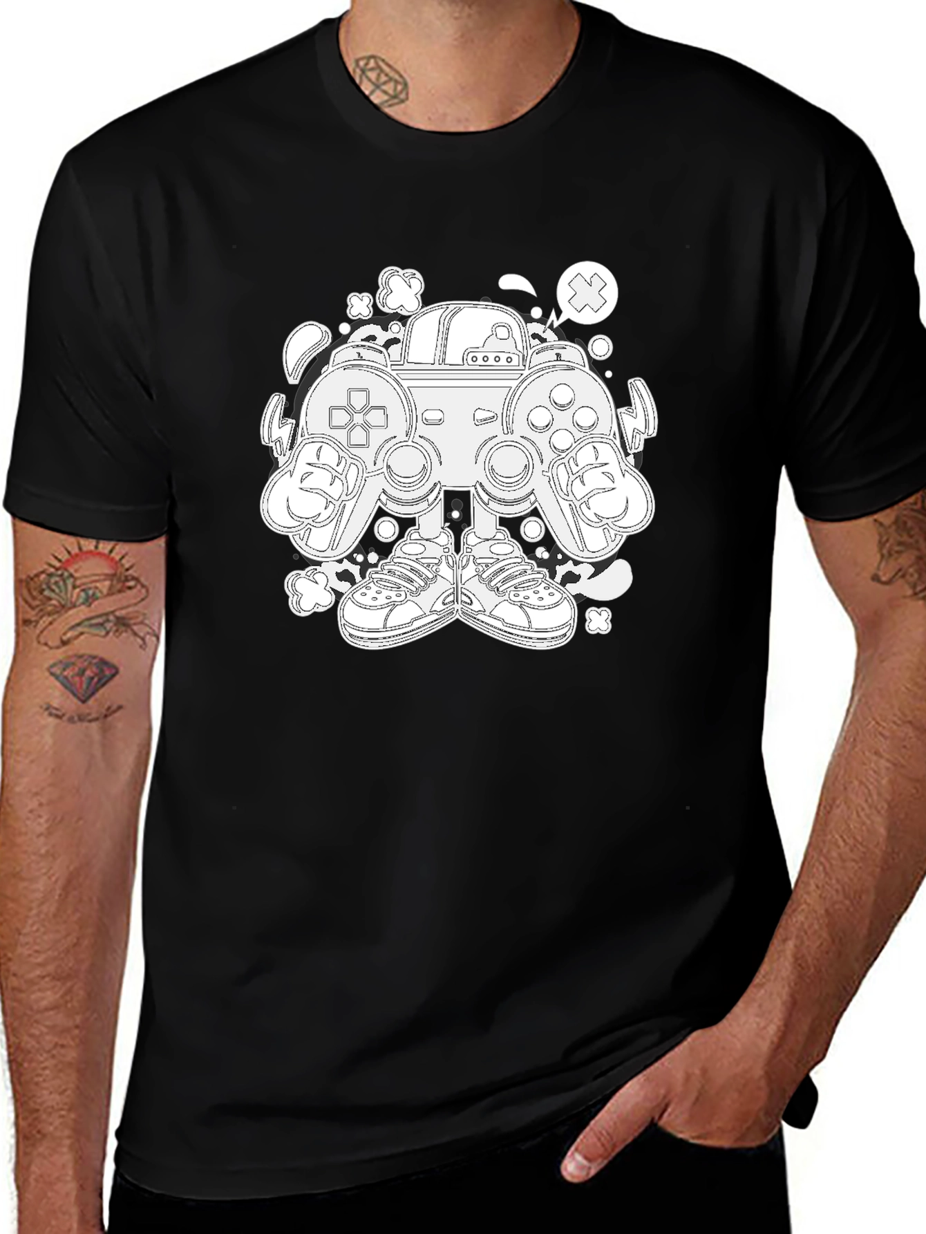 Cool Graphic Tee - Gamer Console Cartoon Print