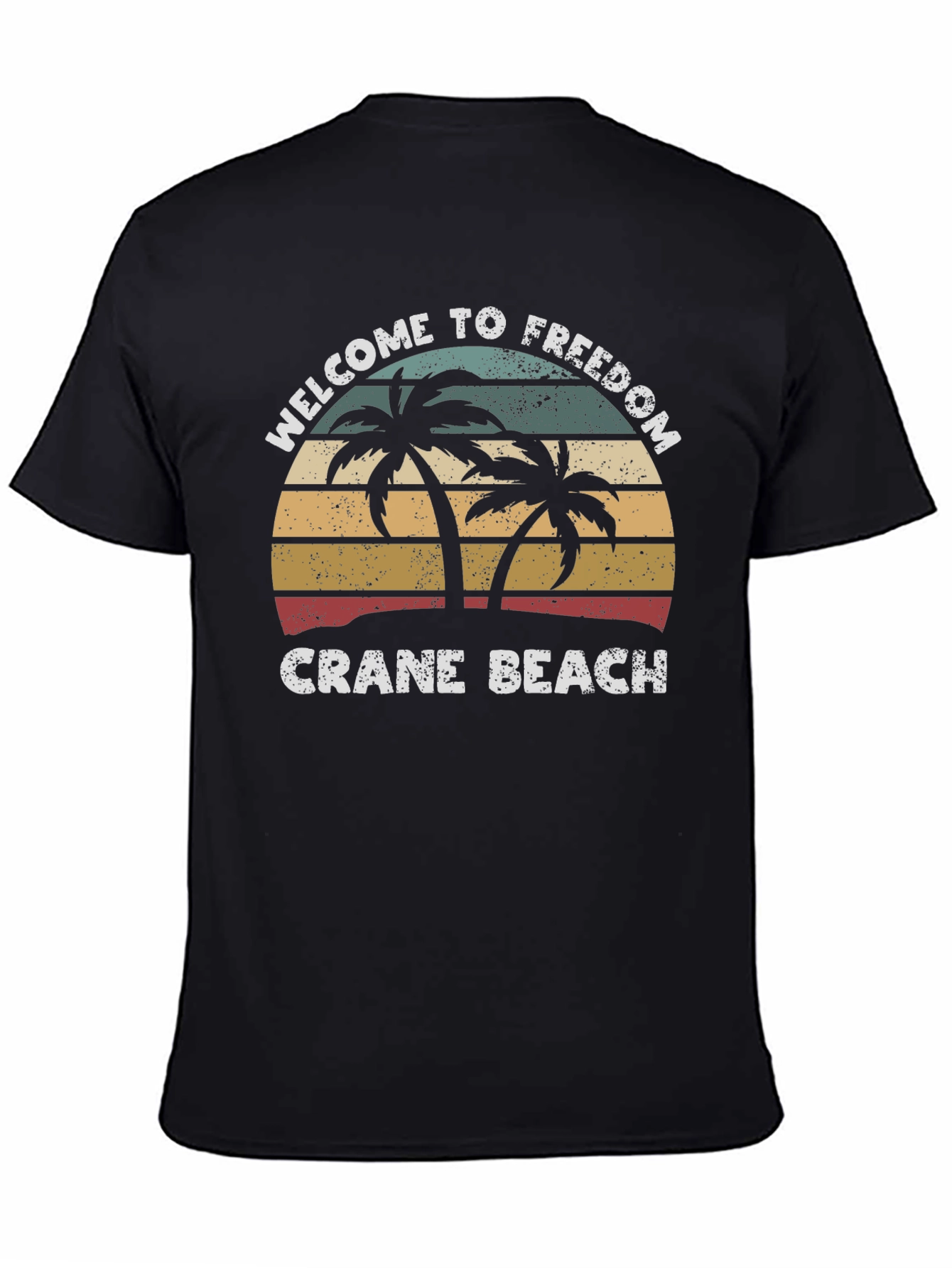 Crane Beach Welcome T-Shirt Retro Palm Tree Design