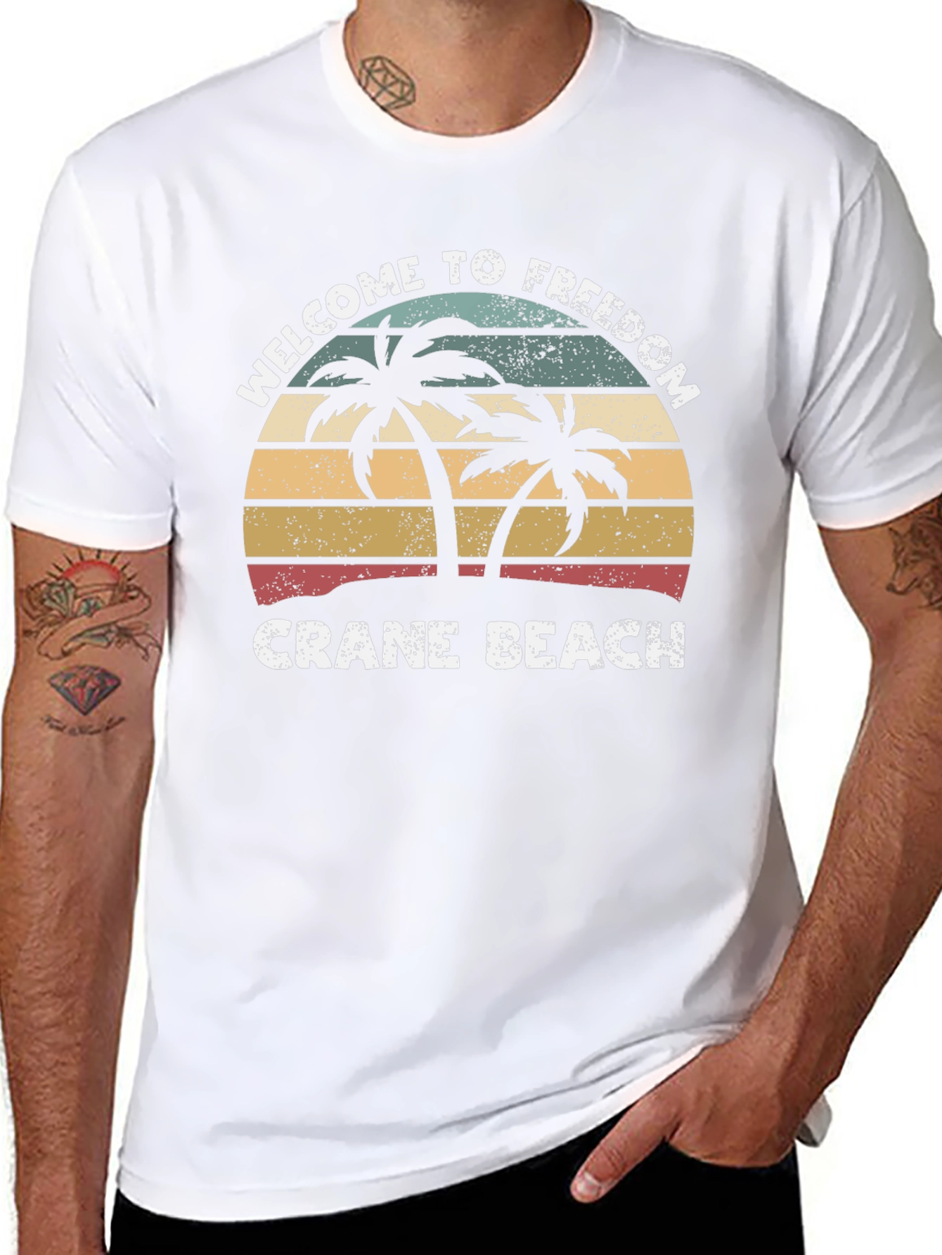 Crane Beach Welcome T-Shirt Retro Palm Tree Design