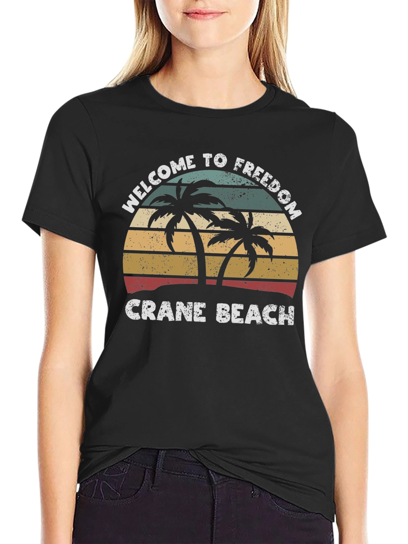 Crane Beach Welcome T-Shirt Retro Palm Tree Design