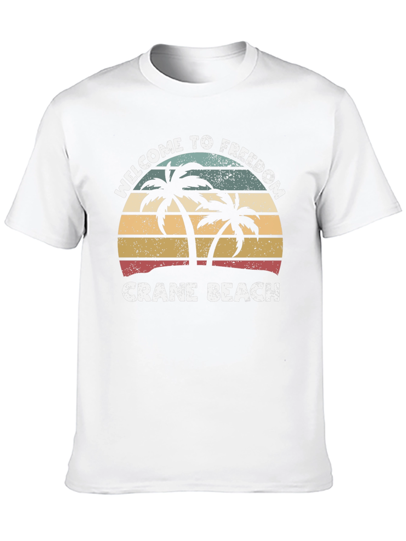 Crane Beach Welcome T-Shirt Retro Palm Tree Design