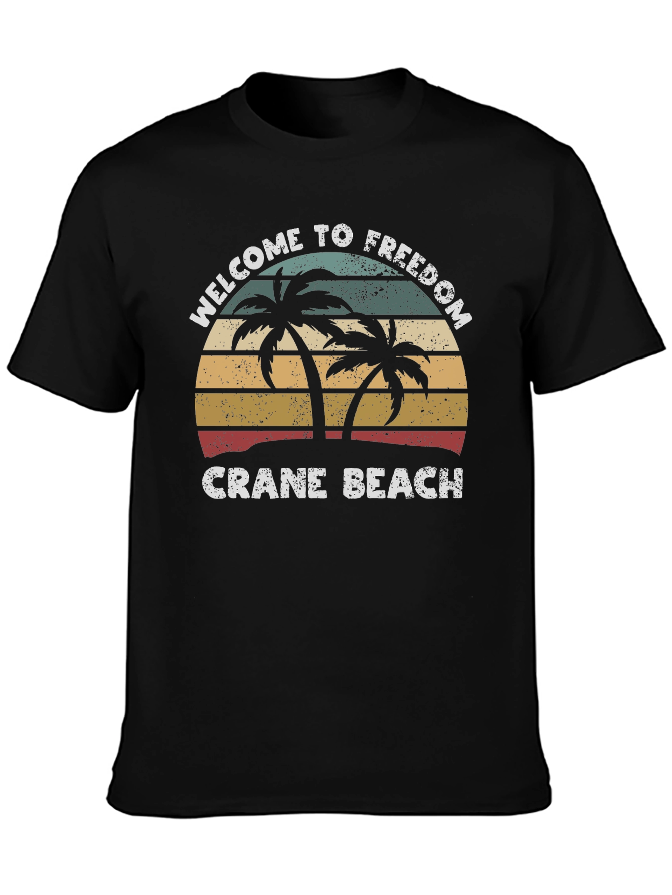 Crane Beach Welcome T-Shirt Retro Palm Tree Design