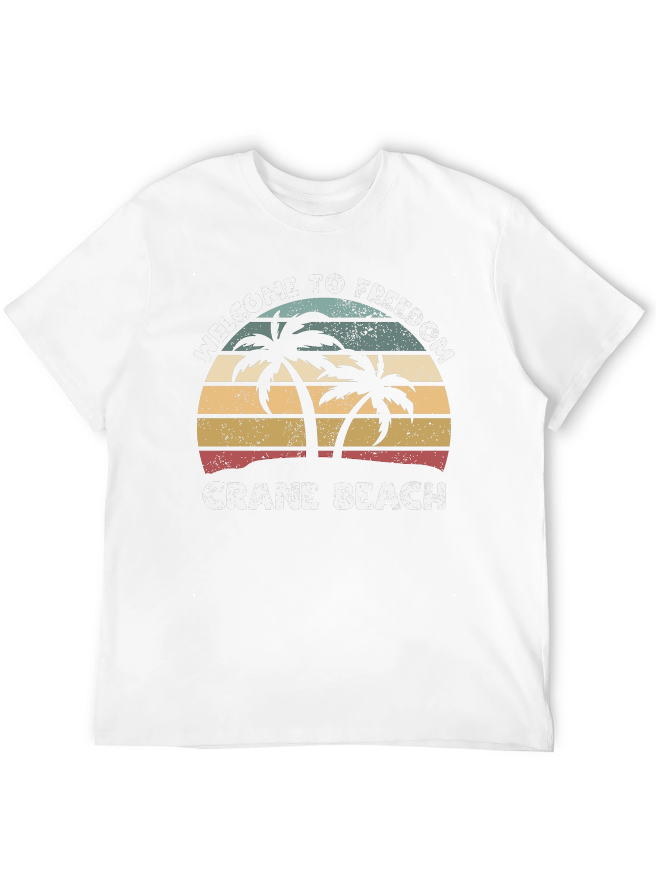 Crane Beach Welcome T-Shirt Retro Palm Tree Design