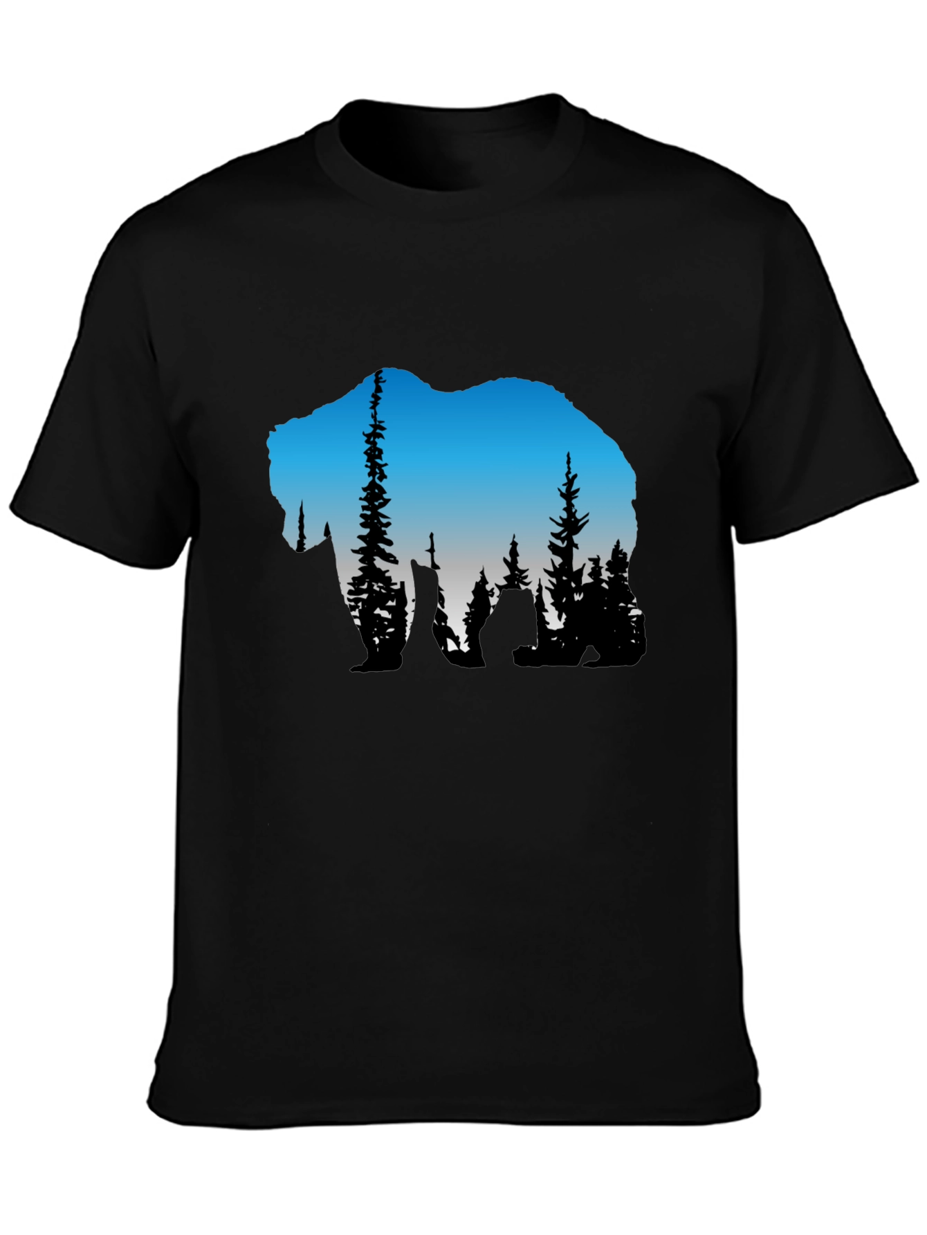 Bear Silhouette Forest Graphic Tee - Black