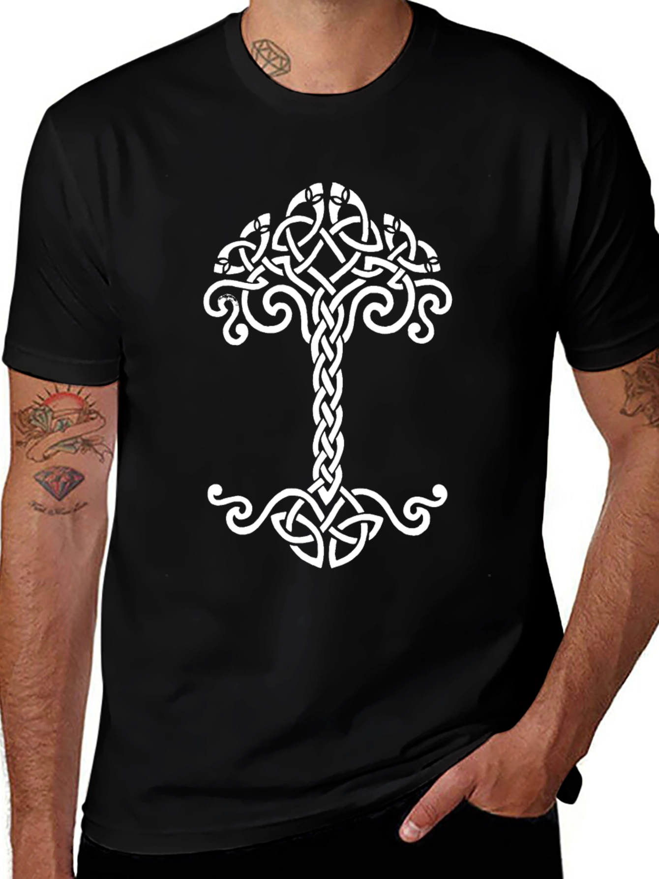 Yggdrasil Tree of Life Celtic Knot Black T-Shirt