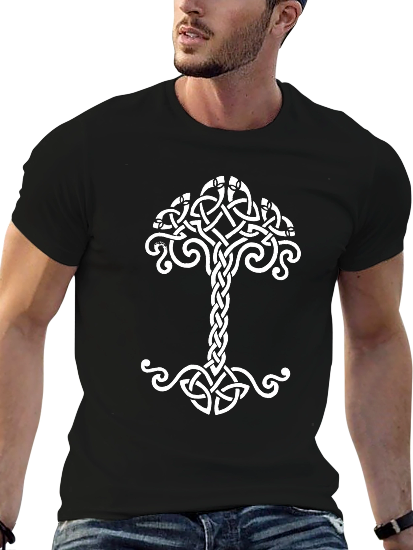 Yggdrasil Tree of Life Celtic Knot Black T-Shirt