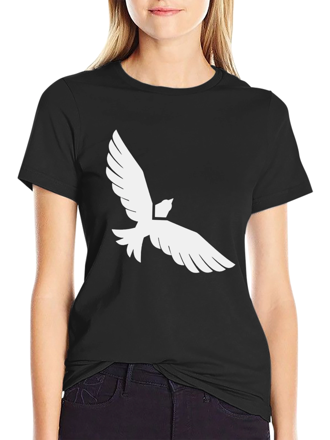 Black T-Shirt with White Dove Graphic