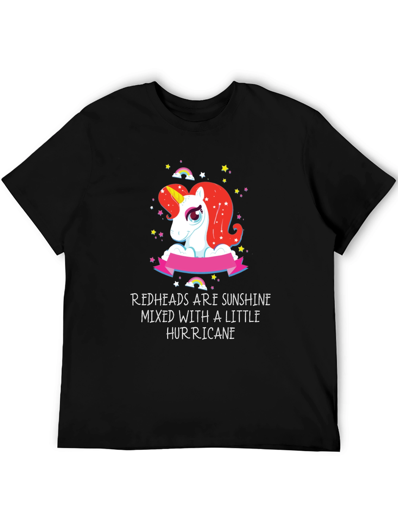Redhead Sunshine Hurricane Unicorn Black T-Shirt