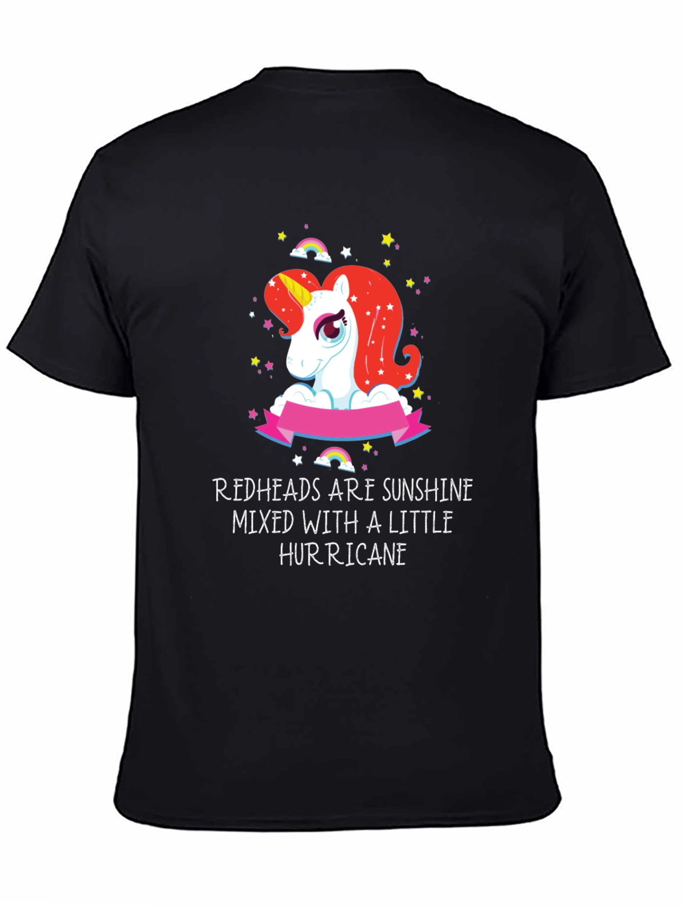 Redhead Sunshine Hurricane Unicorn Black T-Shirt