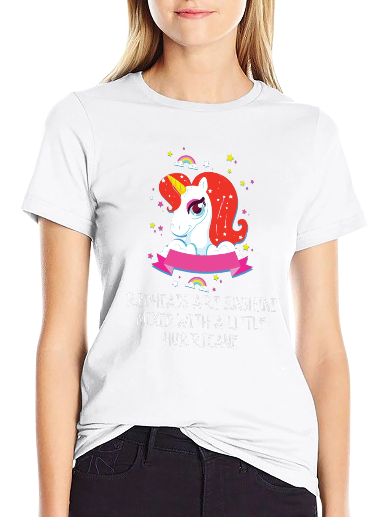 Redhead Sunshine Hurricane Unicorn Black T-Shirt