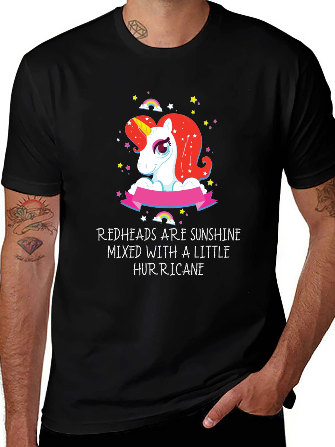 Redhead Sunshine Hurricane Unicorn Black T-Shirt