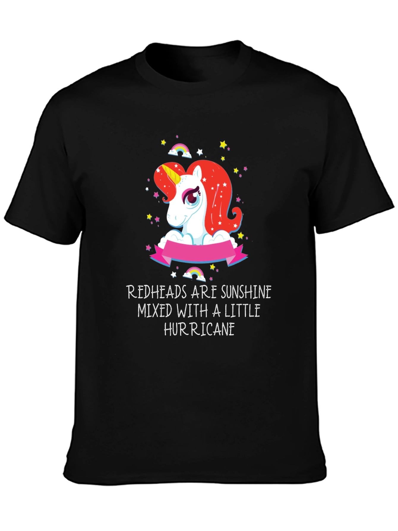 Redhead Sunshine Hurricane Unicorn Black T-Shirt