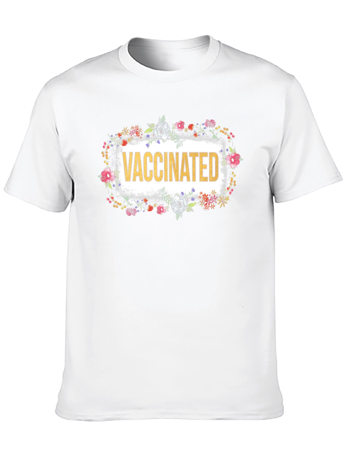 Vaccinated Floral T-Shirt - Black Crew Neck