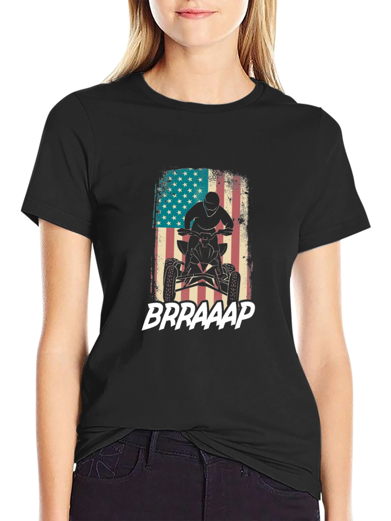 American Flag ATV Rider Black T-Shirt
