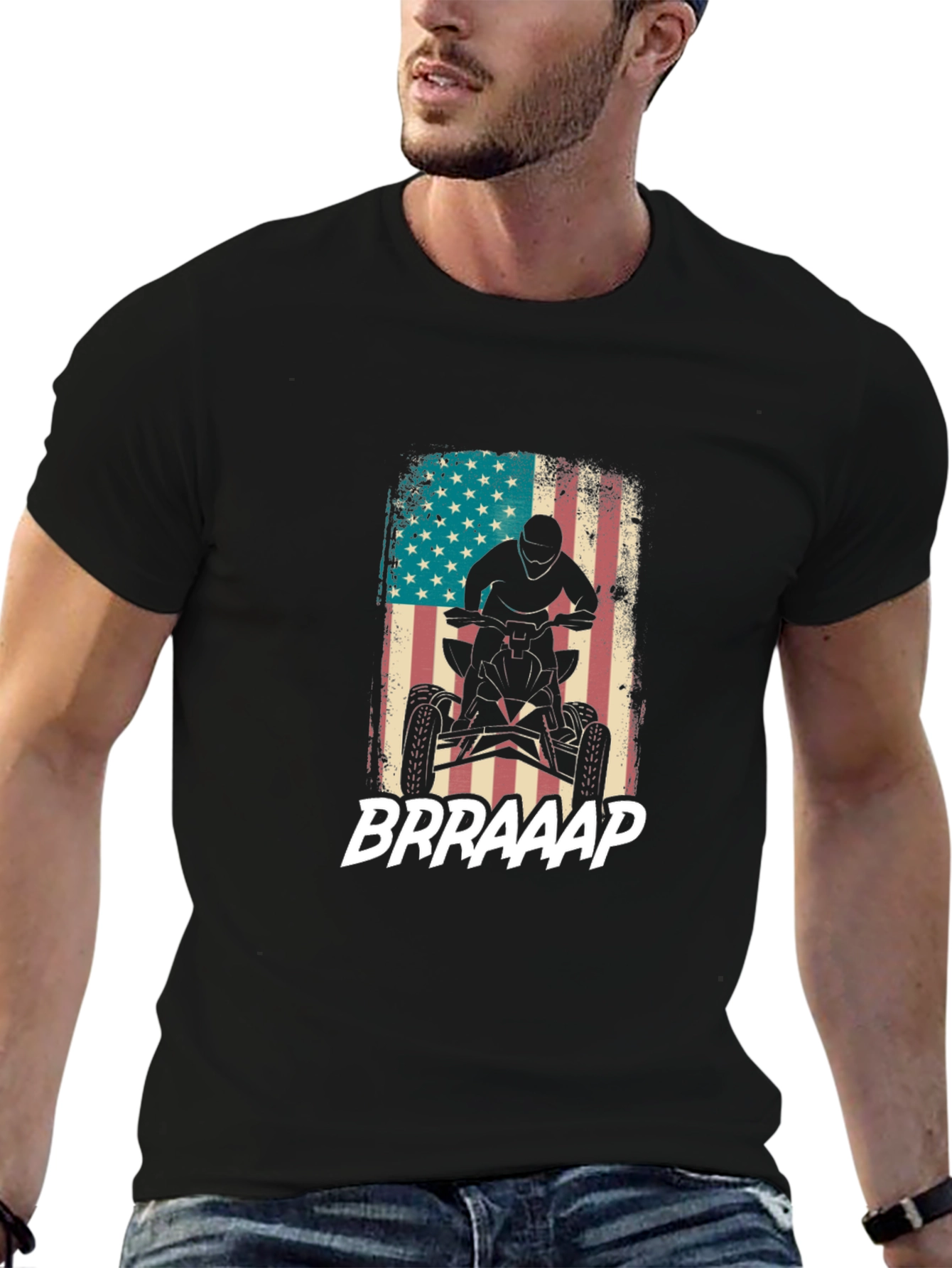 American Flag ATV Rider Black T-Shirt